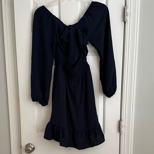 Women's Navy Blue Mini Dress with Long Sleeves